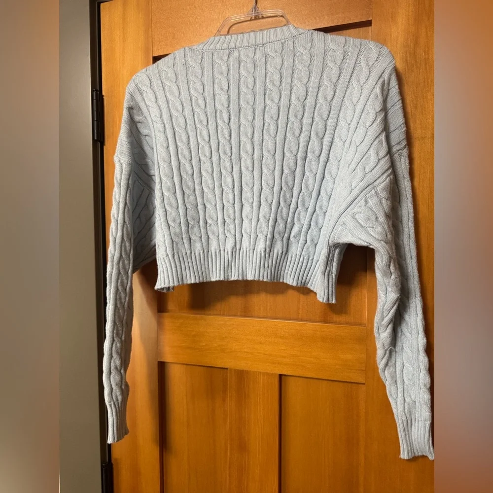 Altar'd State Light Blue Cable Knit Cropped Crewneck Sweater
